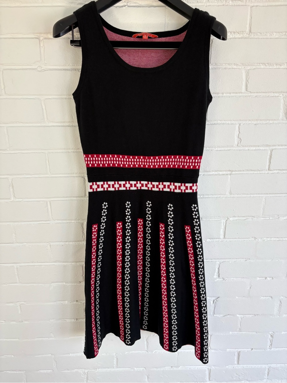 ModCloth Small Black Red White Knit Fit & Flare Dress Retro Geometric
